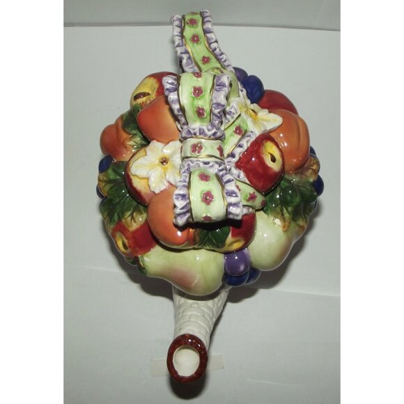 Teapot floral bow porcelain ceramic basketweave fruit with lid multicolor - Picture 8 of 16